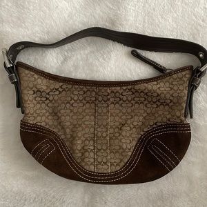 Coach Brown Small C Shoulder bag Suede and Canvas